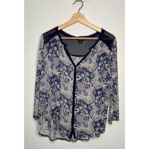 Lucky Brand Blue Paisley Blouse Size Medium 3/4 Sleeve